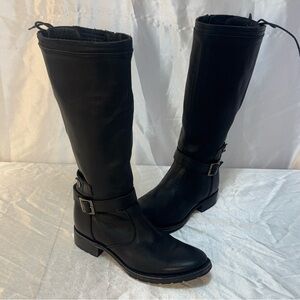 Sonora Premium Leather Western Black Side Zip Lace Up Tall Riding Boots